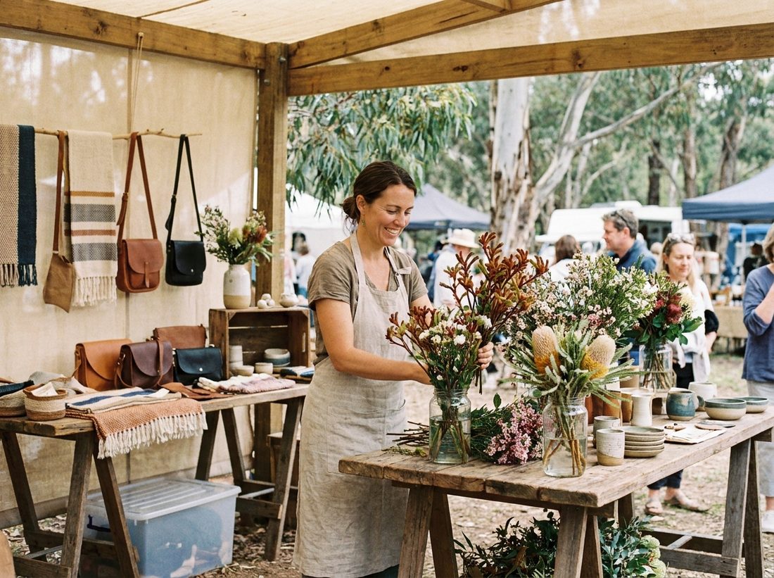 Wildflowers and craft goods at a market stall