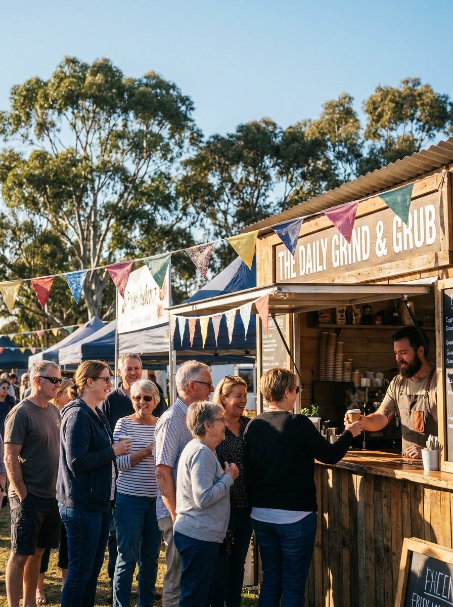 People queuing at the coffee stall