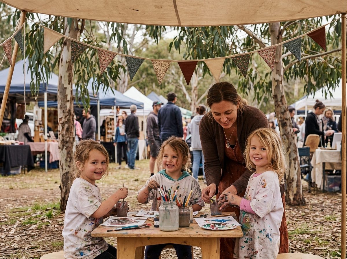 Children at the kids craft tent
