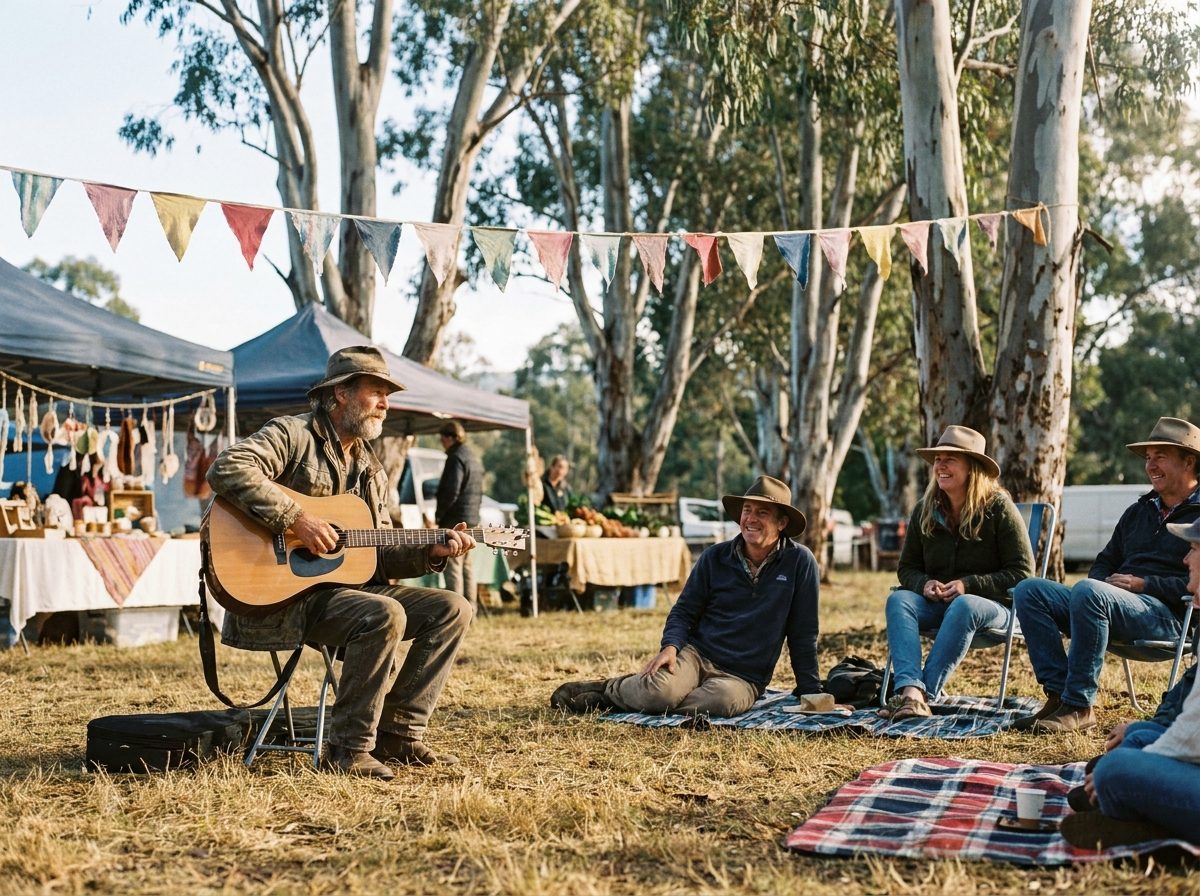 A musician playing at the markets
